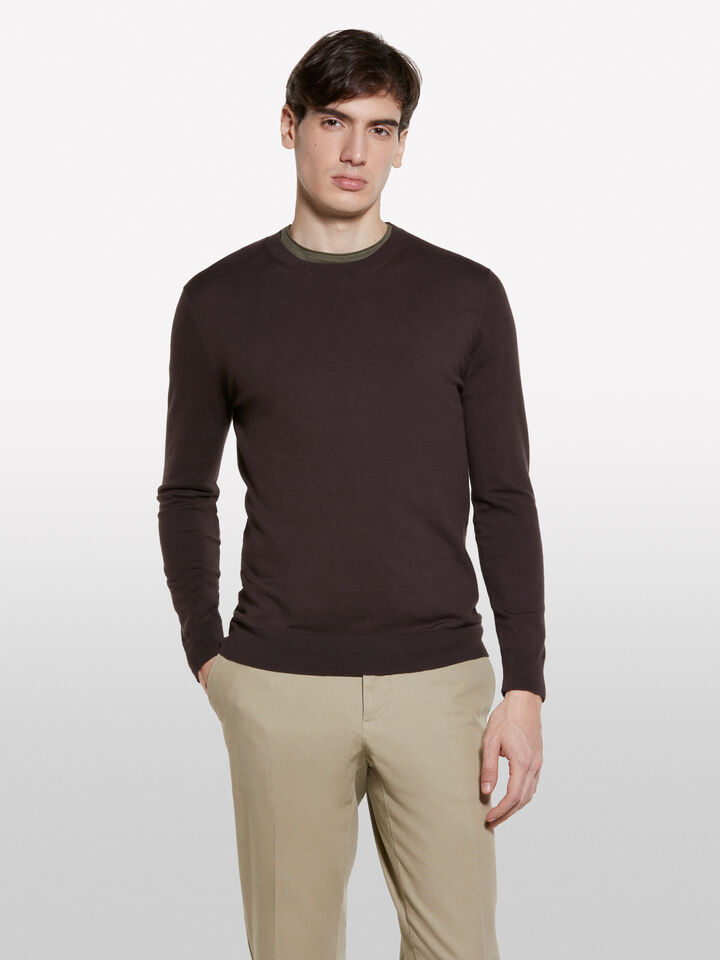 Pull coupe regular marrom escuro - camisolas gola redonda para homem - Marrom-Escuro | Sisley image number 4